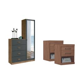 Comoda 4 Cajones 1 Puerta Y Espejo + 2 Mesas De Luz