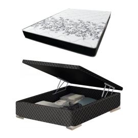 Conjunto Sommier Dormitorio Colchon 2 Plazas Base Baul Box
