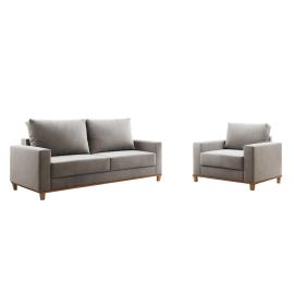 Juego De Living Sofa 2 Cuerpos Y Poltrona Patas De Madera Color Lino