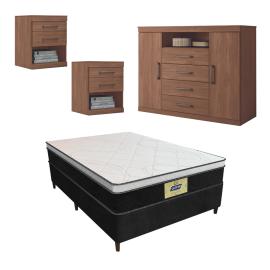 Sommier 2 Plazas Espuma + Comoda + 2 Mesas De Luz Combo